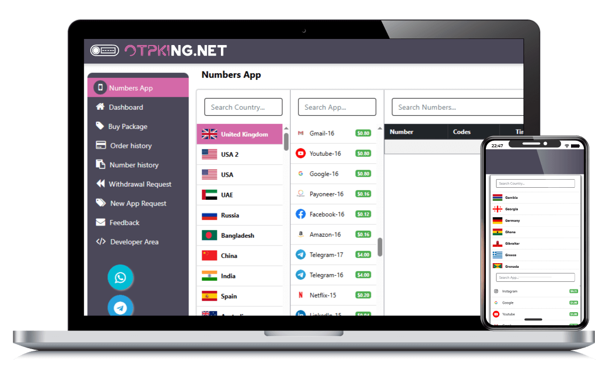 Use OTP king service anytime anywhere Desktop